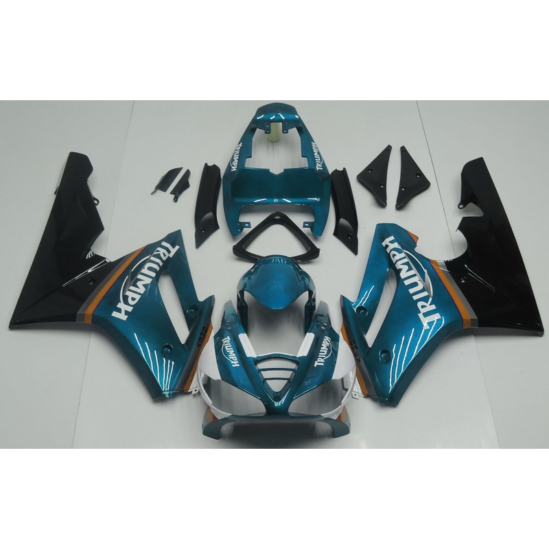 Triumph Daytona 675 (2009-2012) Teal Blue, Black, White, Orange & Gray Fairings Clear Windscreen: Free No Bolt Kit