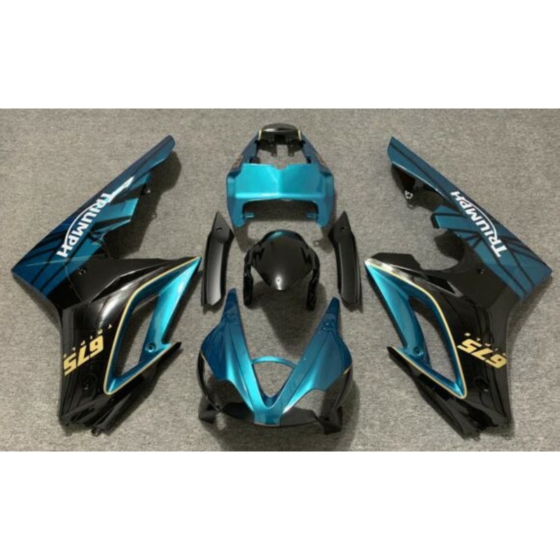 Triumph Daytona 675 (2009-2012) Teal Blue, Black, Yellow & White Fairings Clear Windscreen: Free No Bolt Kit