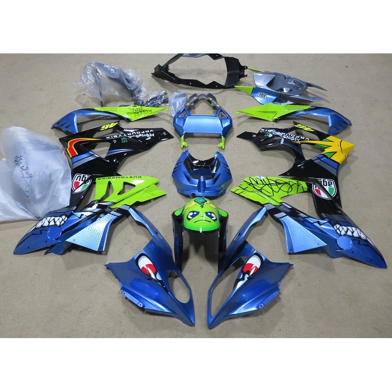 BMW S1000RR (2009-2014) Blue, Green & Black Shark Fairings No Seat Cowl No Bolt Kit No Tank
