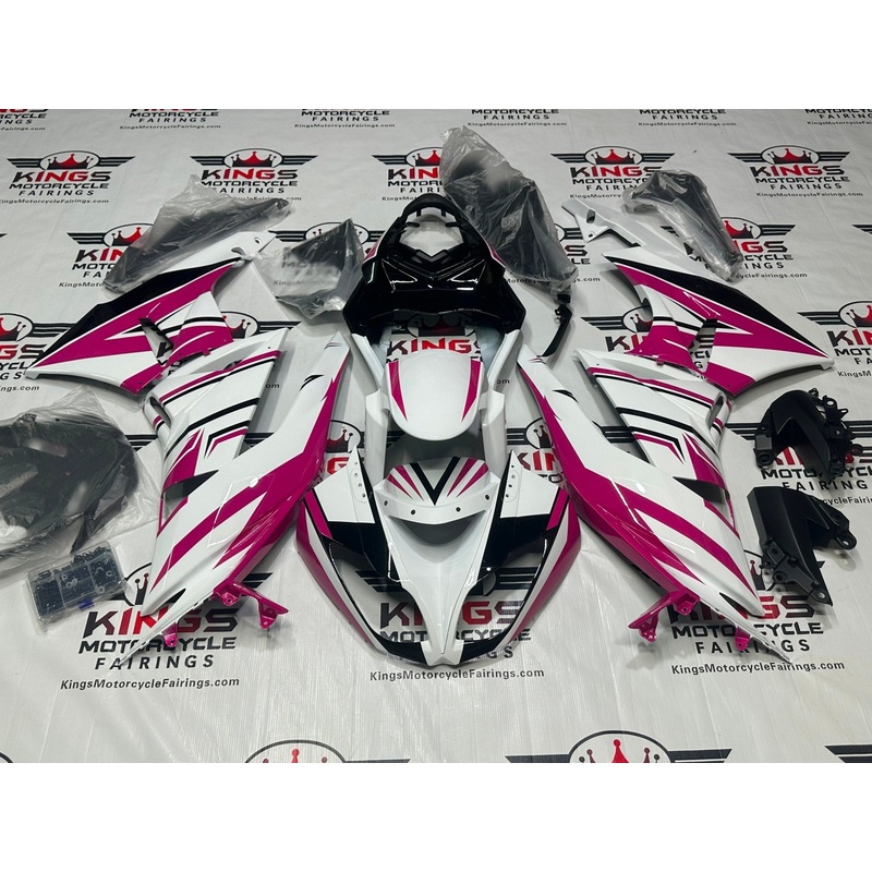 Fairing kit for a Kawasaki Ninja ZX6R 636 (2009-2012) Pink, White, Black Clear Windscreen: Free No Seat Cowl No Bolt Kit