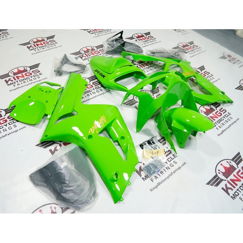 Fairing kit for a Kawasaki ZX6R 636 (2003-2004) Green, Gold Clear Windscreen: Free No Seat Cowl No Bolt Kit