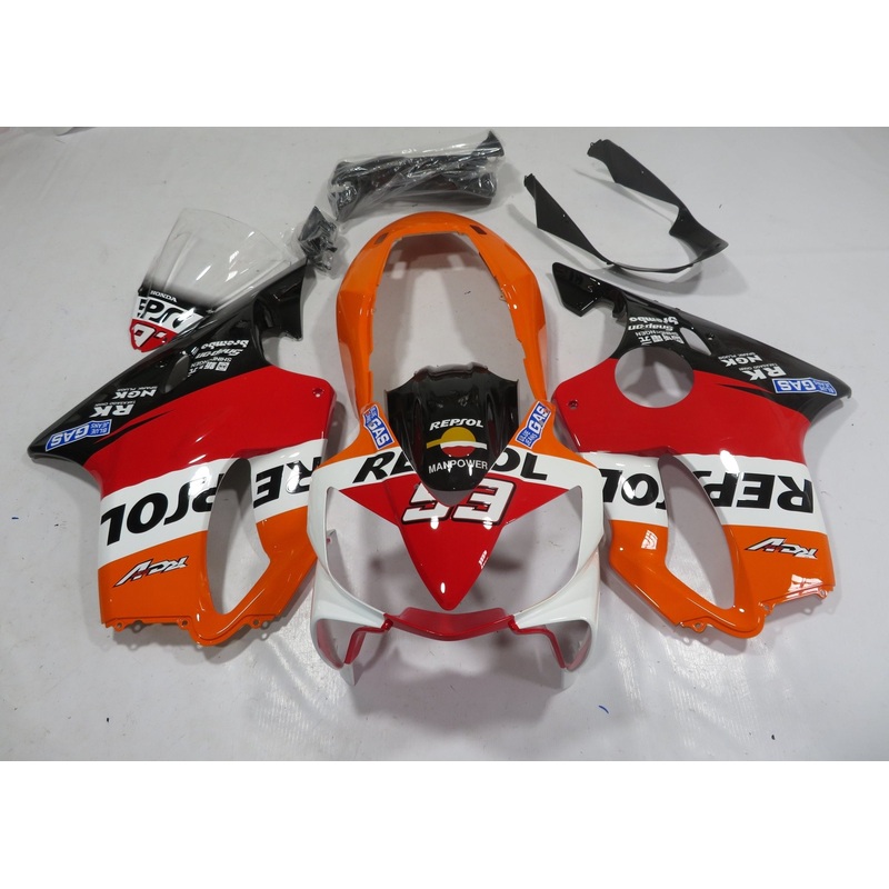 Honda CBR600F4i (2004-2007) Red, White, Orange & Black Repsol Fairings Clear Windscreen: Free No Bolt Kit No Tank