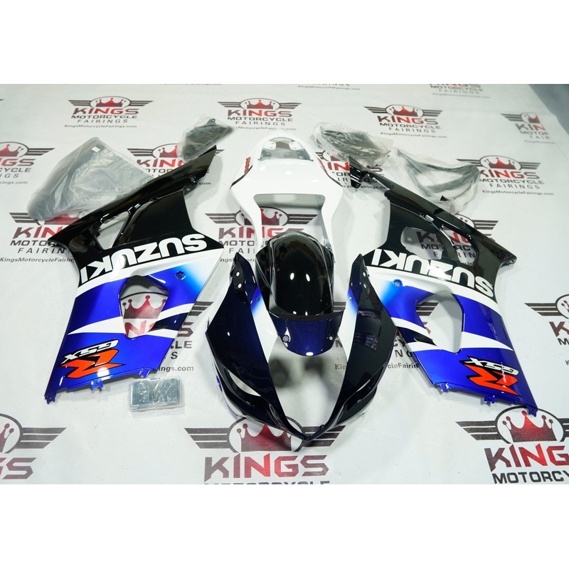 Suzuki GSXR1000 (2003-2004) Dark Blue, White, Black, Red Fairings Clear Windscreen: Free No Seat Cowl No Bolt Kit