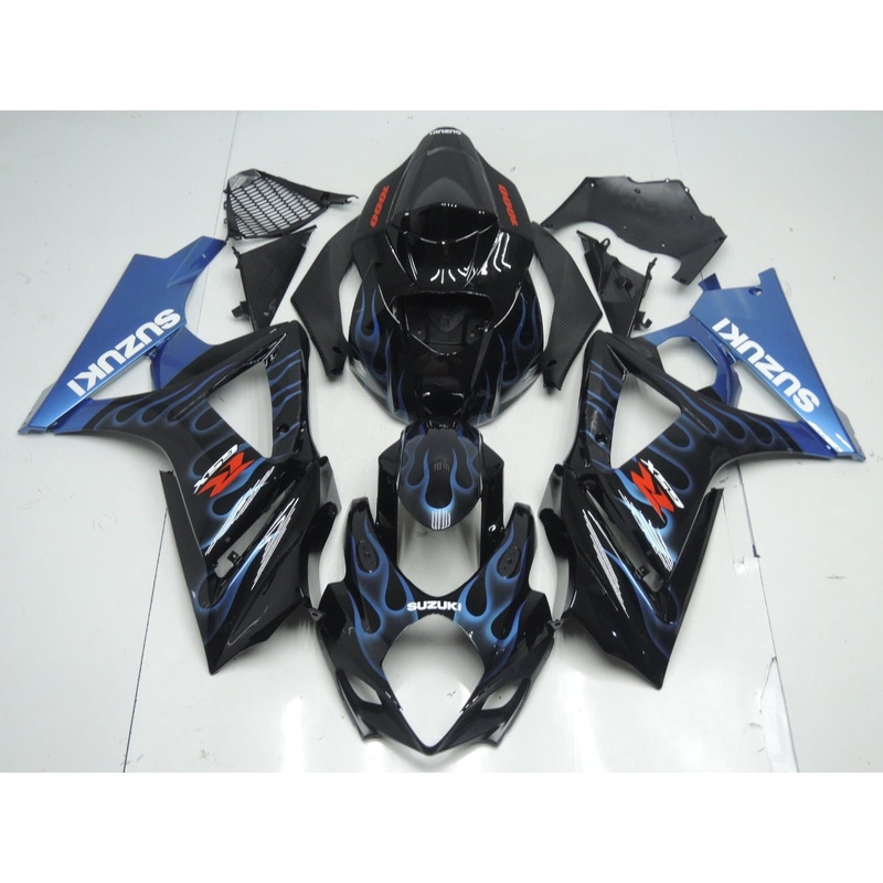 Suzuki GSXR1000 (2007-2008) Black & Blue Flame Fairings No Seat Cowl No Bolt Kit No Tank