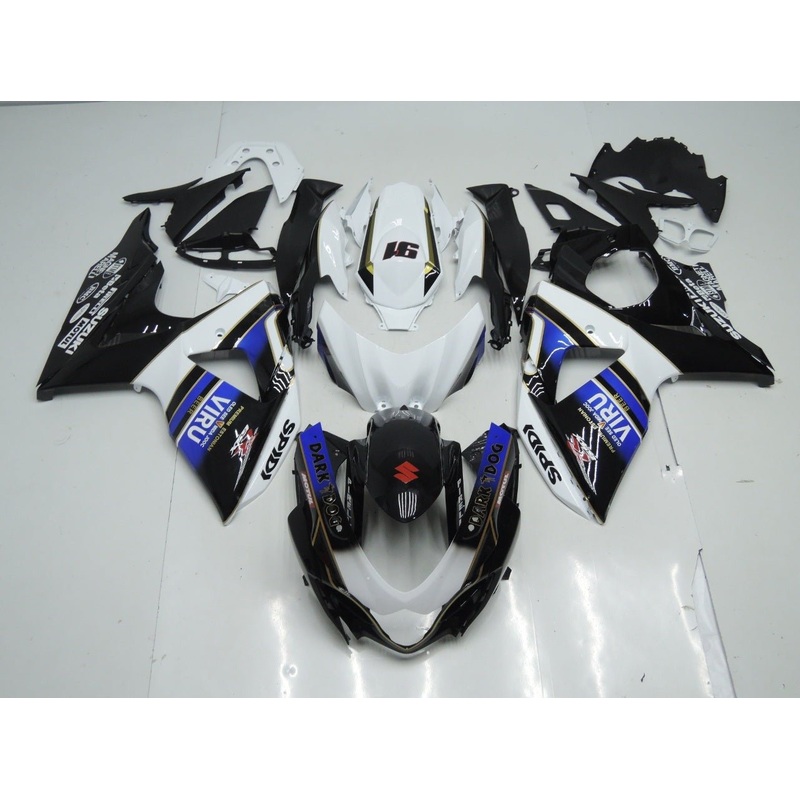 Suzuki GSXR1000 (2009-2016) Black, White & Blue Viru Fairings Clear Windscreen: Free No Seat Cowl No Bolt Kit