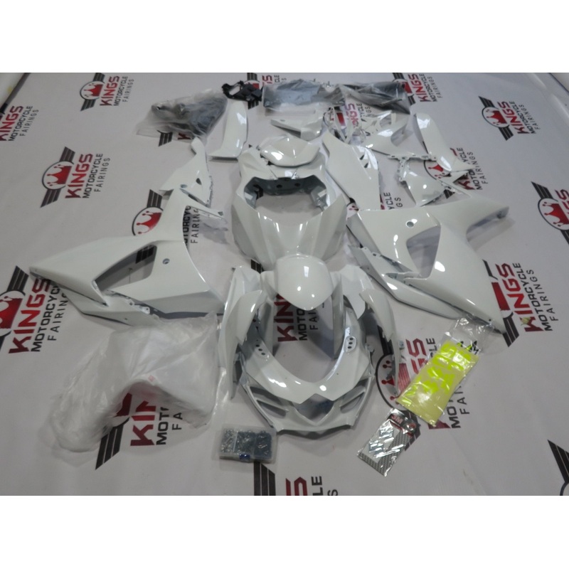 Suzuki GSXR1000 (2009-2016) Pearl White & Neon Yellow Fairings Clear Windscreen: Free No Seat Cowl No Bolt Kit