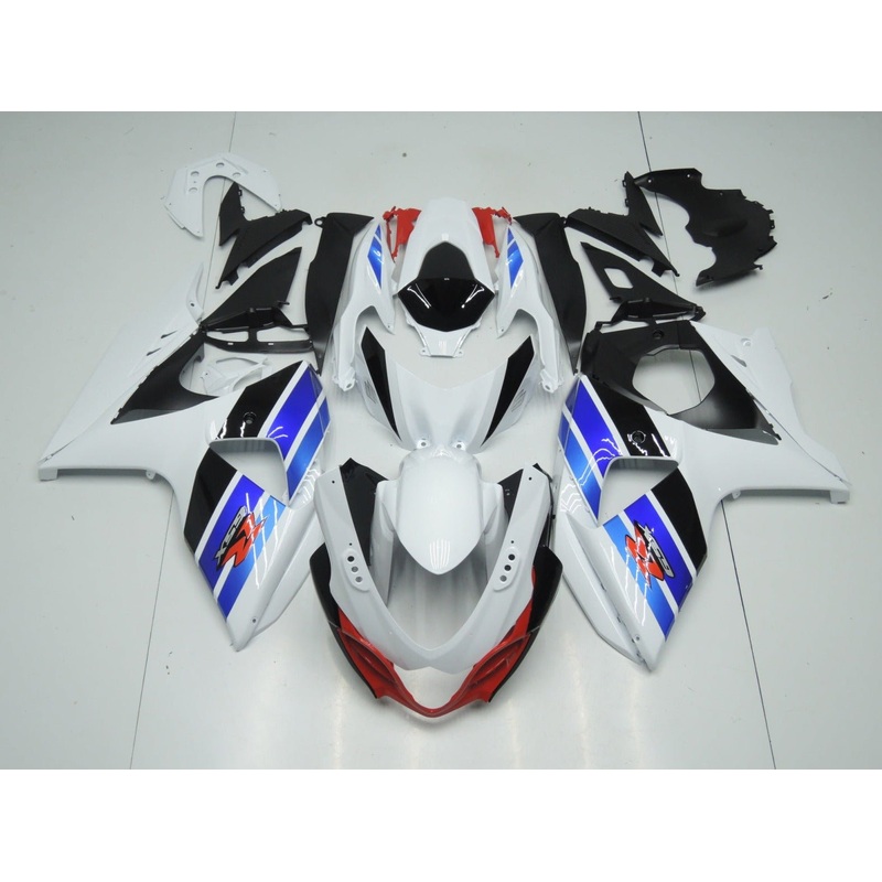 Suzuki GSXR1000 (2009-2016) White, Black, Blue & Red Fairings Clear Windscreen: Free No Seat Cowl No Bolt Kit