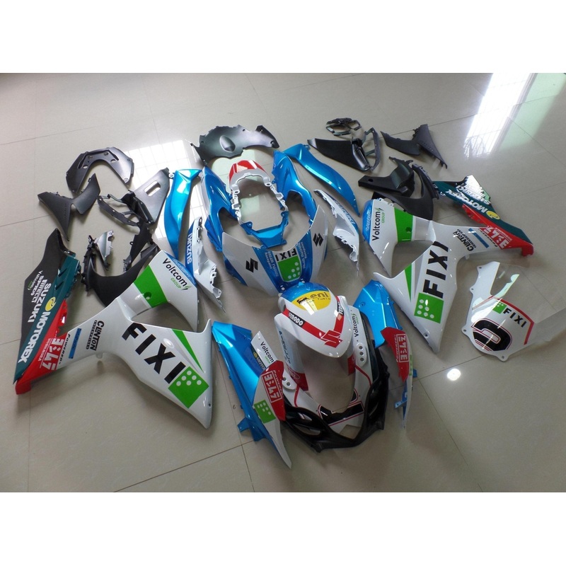 Suzuki GSXR1000 (2009-2016) White, Blue, Green & Red Fixi #2 Fairings Clear Windscreen: Free No Seat Cowl No Bolt Kit