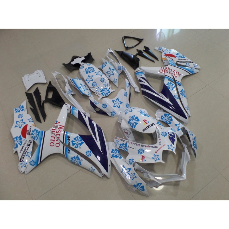 Suzuki GSXR750 (2008-2010) White & Blue Flower Nastro Azurro Fairings No Seat Cowl No Bolt Kit No Tank