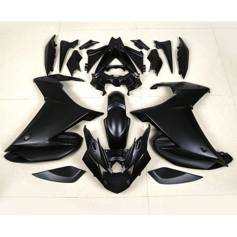 Yamaha FZ6R Fairings (2009-2015) All Matte Black No Bolt Kit Clear Windscreen: Free No Seat Cowl