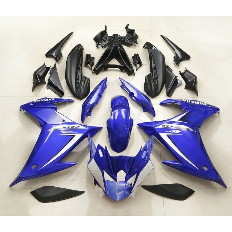 Yamaha FZ6R Fairings (2009-2015) Blue, White No Bolt Kit Clear Windscreen: Free No Seat Cowl