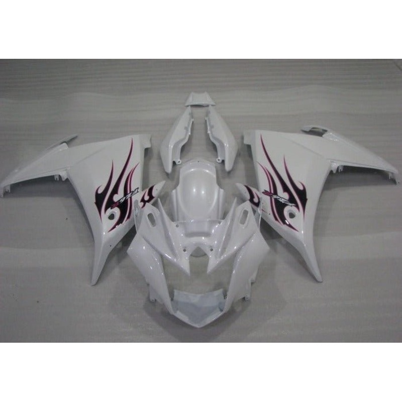 Yamaha FZ6R Fairings (2009-2015) White, Black, Red Tribal No Bolt Kit Clear Windscreen: Free No Seat Cowl