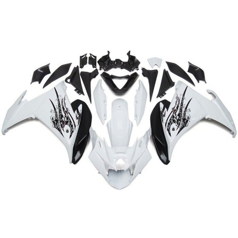 Yamaha FZ6R Fairings (2009-2015) White, Black Tribal No Bolt Kit Clear Windscreen: Free No Seat Cowl