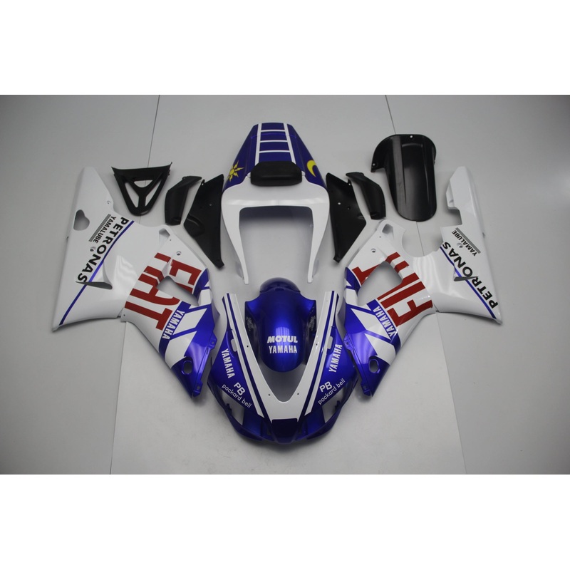 Yamaha YZF-R1 (1998-1999) Blue, White, Red, Yellow & Black FIAT Fairings Clear Windscreen: Free No Seat Cowl No Bolt Kit