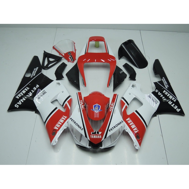 Yamaha YZF-R1 (1998-1999) Red, White & Black Petronas Fairings Clear Windscreen: Free No Seat Cowl No Bolt Kit