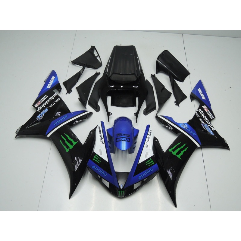 Yamaha YZF-R1 (2002-2003) Blue, Black, White & Green Fairings Clear Windscreen: Free No Seat Cowl No Bolt Kit