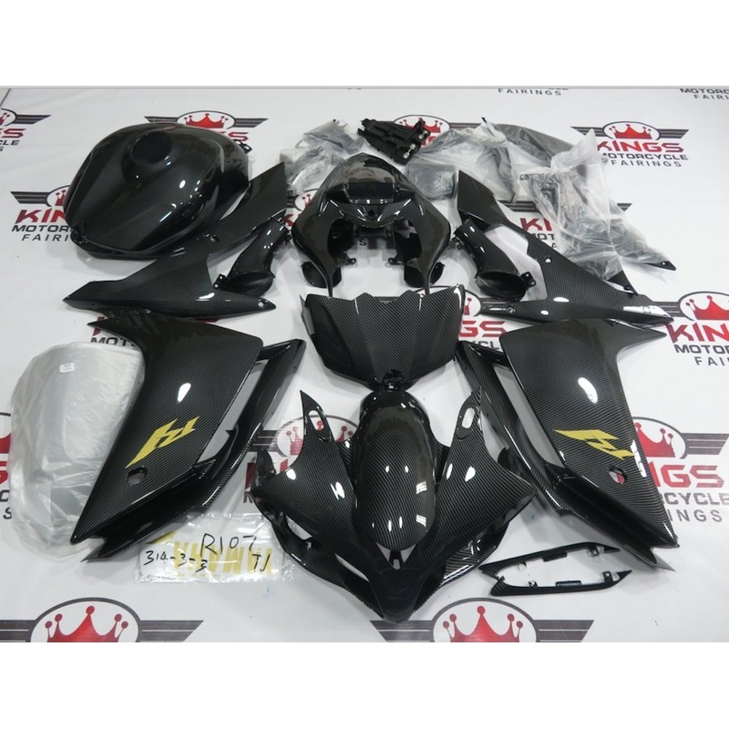 Yamaha YZF-R1 (2007-2008) Faux Carbon Fiber, Gold Fairings No Seat Cowl No Bolt Kit No Tank