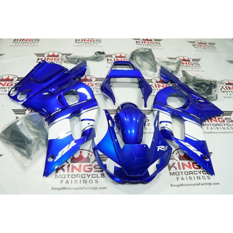 Yamaha YZF-R6 (1998-2002) Blue, White, Gray Deltabox Fairings Clear Windscreen: Free No Bolt Kit