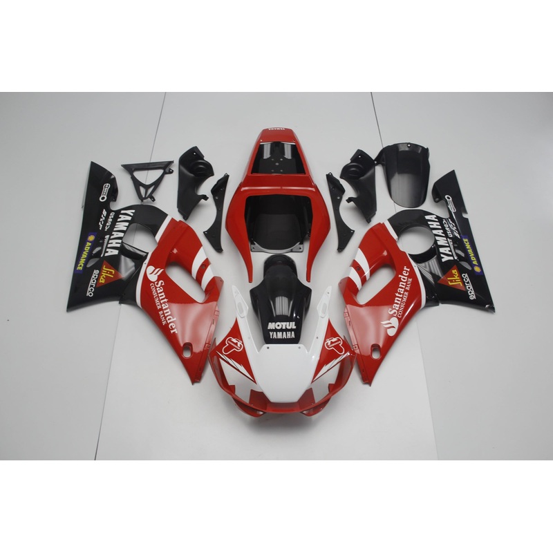 Yamaha YZF-R6 (1998-2002) Red, White & Black Santander Fairings Clear Windscreen: Free No Bolt Kit