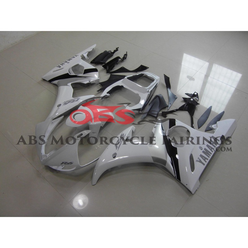 Yamaha YZF-R6 (2003-2004) White, Gray, Black Fairings Clear Windscreen: Free No Seat Cowl No Bolt Kit