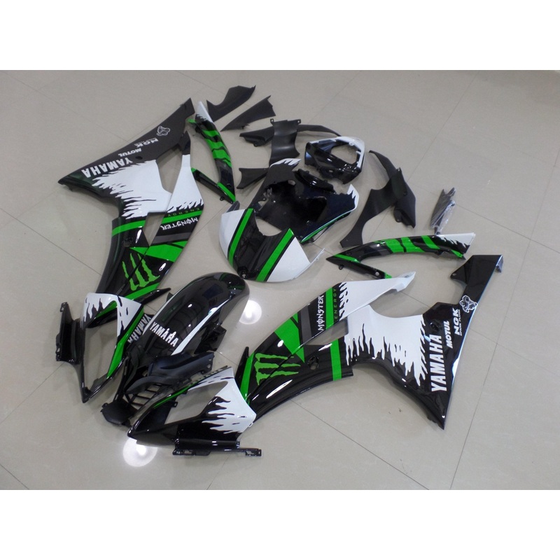 Yamaha YZF-R6 (2008-2016) Black, White & Green Fairings No Seat Cowl No Bolt Kit No Tank