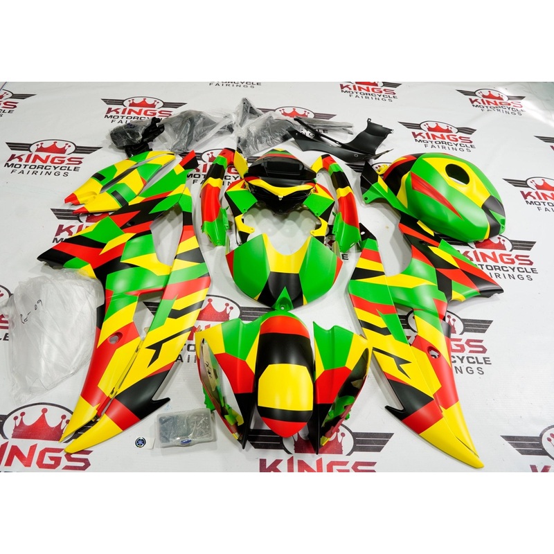 Yamaha YZF-R6 (2008-2016) Matte Green, Yellow, Red, Black Camouflage Fairings No Seat Cowl No Bolt Kit No Tank