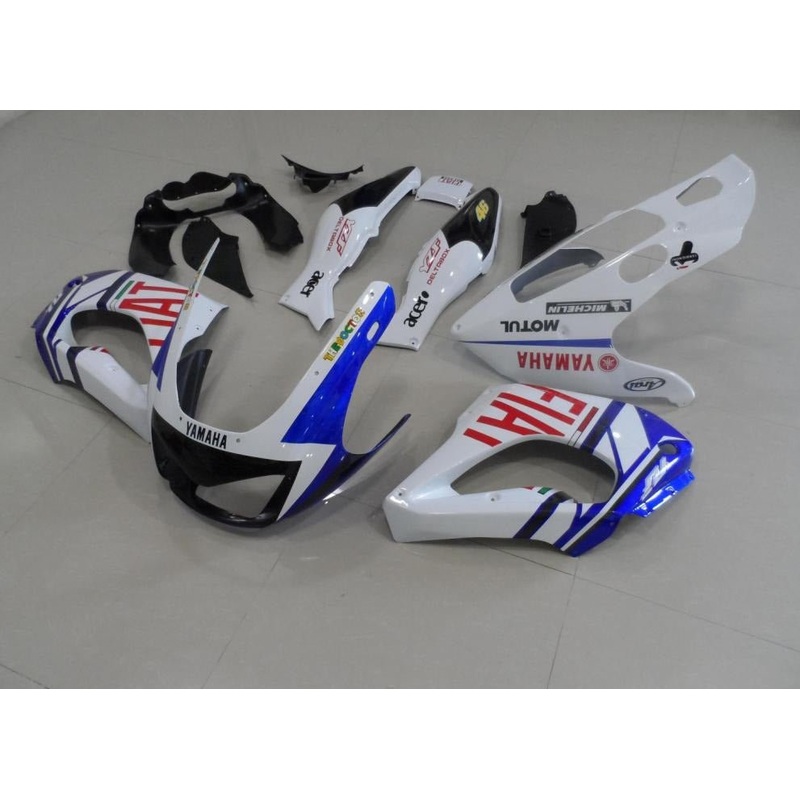 Yamaha YZF1000R (1996-2007) White, Blue & Red FIAT Fairings Clear Windscreen: Free Bolt Kit: No