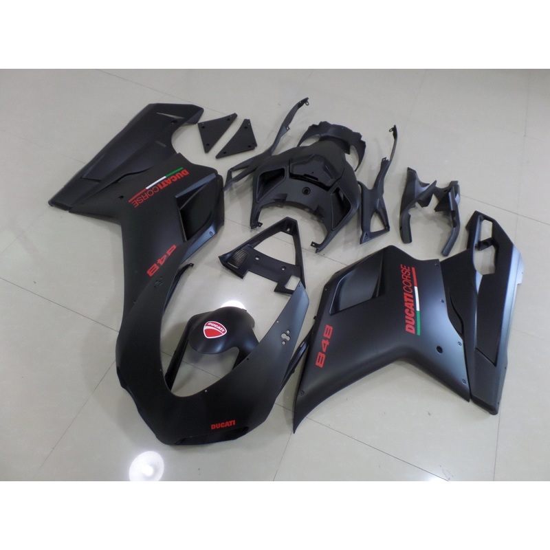 Ducati 1098 (2007-2012) Matte Black, Red Corse Fairings Clear Windscreen: Free No Seat Cowl No Bolt Kit