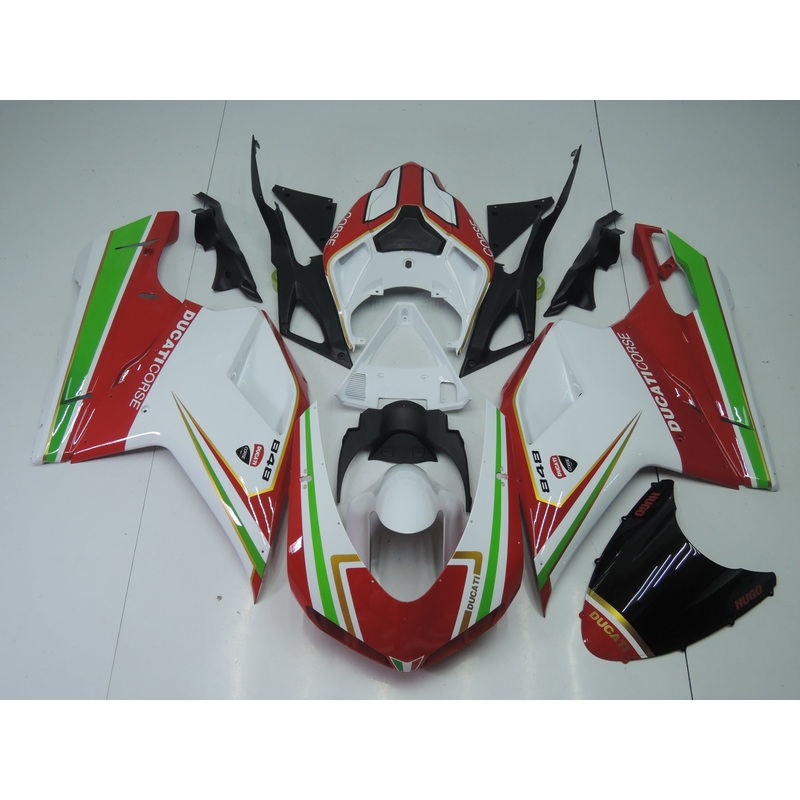 Ducati 1098 (2007-2012) Red, White, Green & Gold Fairings Clear Windscreen: Free No Seat Cowl No Bolt Kit