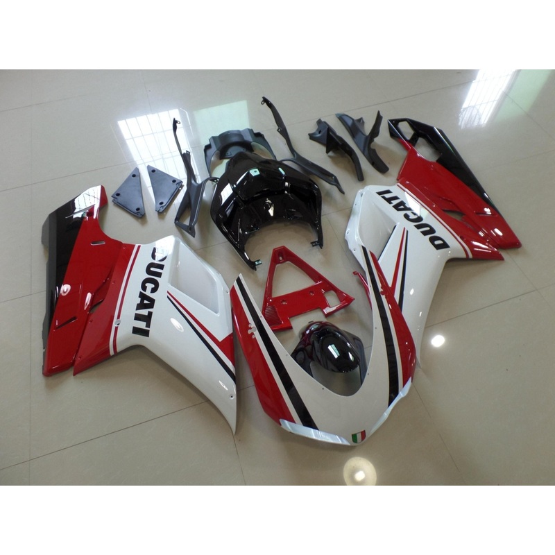 Ducati 1098 (2007-2012) White, Red & Black Fairings Clear Windscreen: Free No Seat Cowl No Bolt Kit