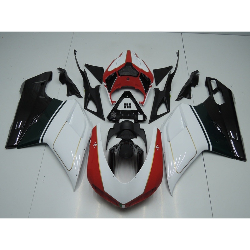 Ducati 1098 (2007-2012) White, Red, Green, Black & Gold Fairings Clear Windscreen: Free No Seat Cowl No Bolt Kit