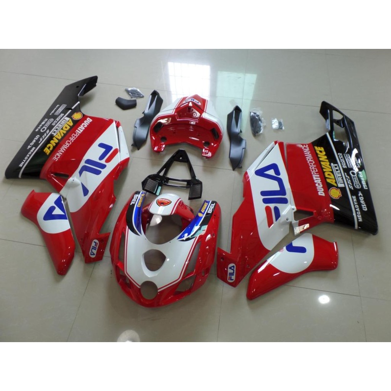 Ducati 999 (2003-2004) Red, White, Blue & Black FILA Fairings Clear Windscreen: Free No Seat Cowl No Bolt Kit