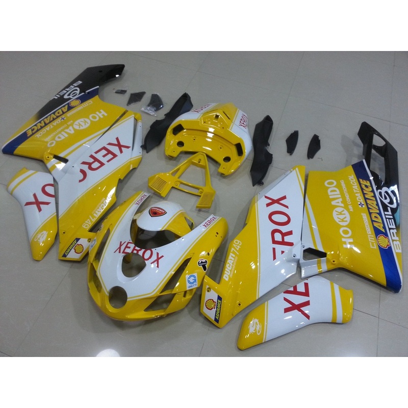 Ducati 999 (2003-2004) Yellow & White XEROX Fairings Clear Windscreen: Free No Seat Cowl No Bolt Kit