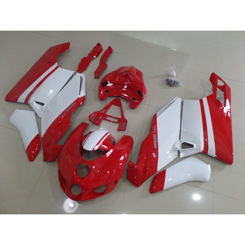 Ducati 999 (2005-2006) Red & White Gloss Fairings Clear Windscreen: Free No Seat Cowl No Bolt Kit