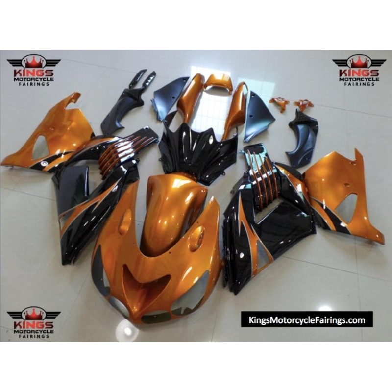 Fairing kit for a Kawasaki Ninja ZX14R (2006-2011) Copper Orange & Black Clear Windscreen: Free No Seat Cowl No Bolt Kit
