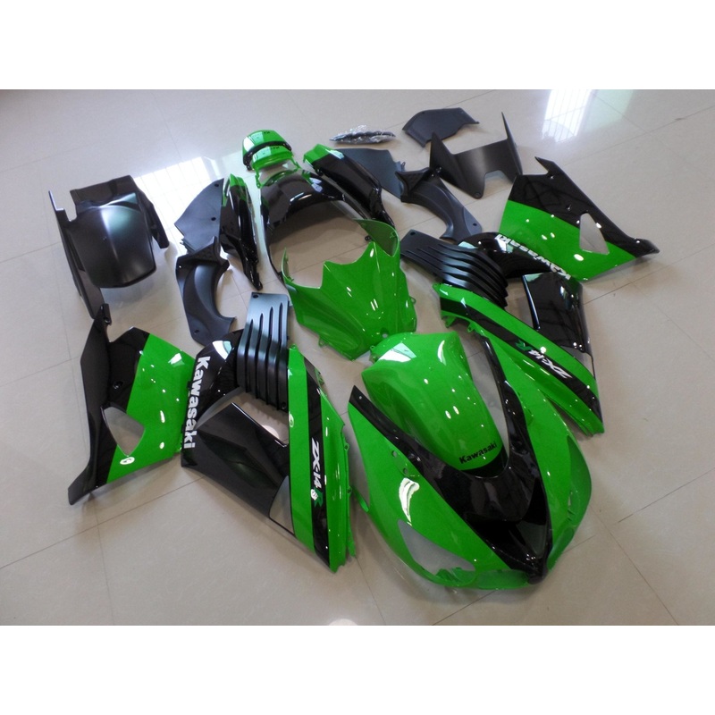 Fairing kit for a Kawasaki Ninja ZX14R (2006-2011) Green, Black & White Clear Windscreen: Free No Seat Cowl No Bolt Kit