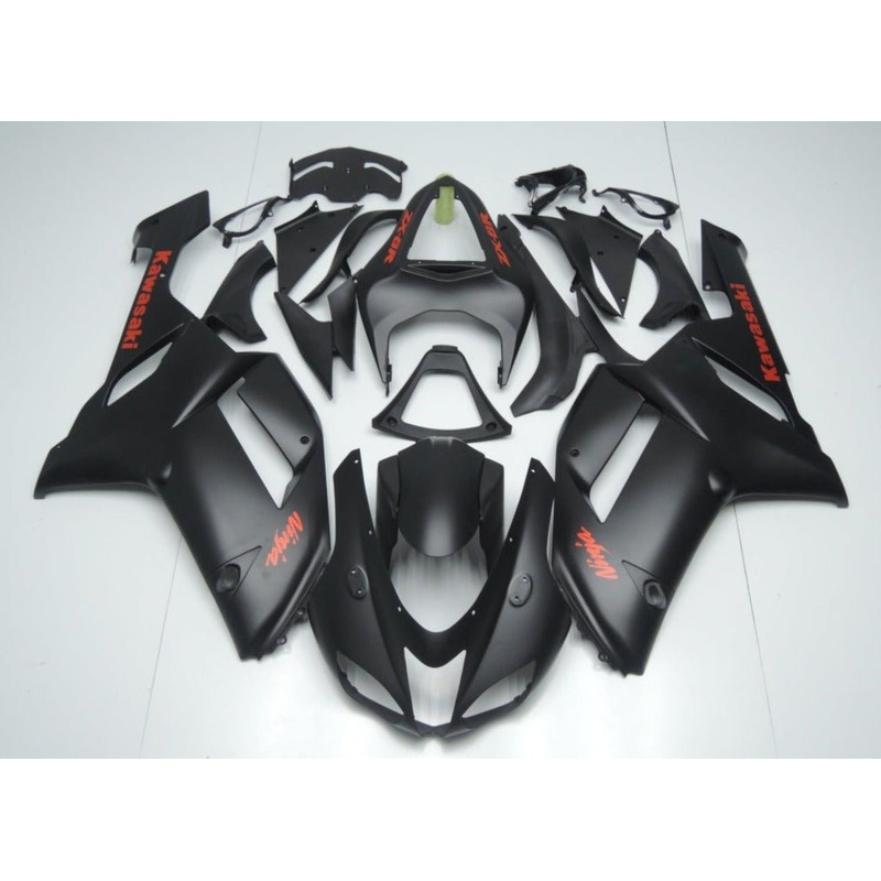 Fairing kit for a Kawasaki Ninja ZX6R 636 (2007-2008) All Matte Black & Red Clear Windscreen: Free No Seat Cowl No Bolt Kit
