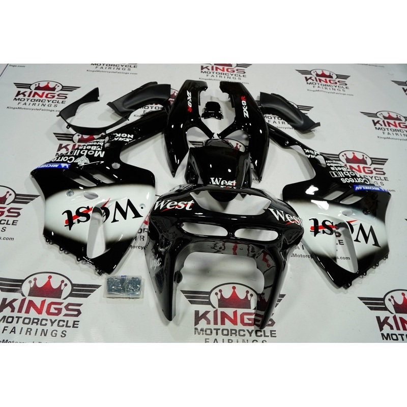 Fairing kit for a Kawasaki ZX-9R (1994-1997) Black & White West Clear Windscreen: Free Bolt Kit: No