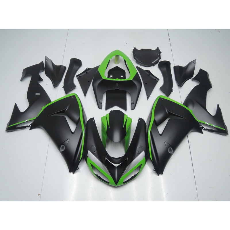Fairing Kit For A Kawasaki ZX10R (2006-2007) Matte Black, Green Clear Windscreen: Free No Seat Cowl No Bolt Kit