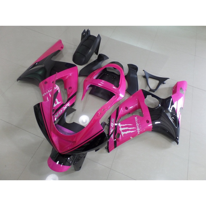 Fairing kit for a Kawasaki ZX6R 636 (2003-2004) Pink, Black & White Clear Windscreen: Free No Seat Cowl No Bolt Kit