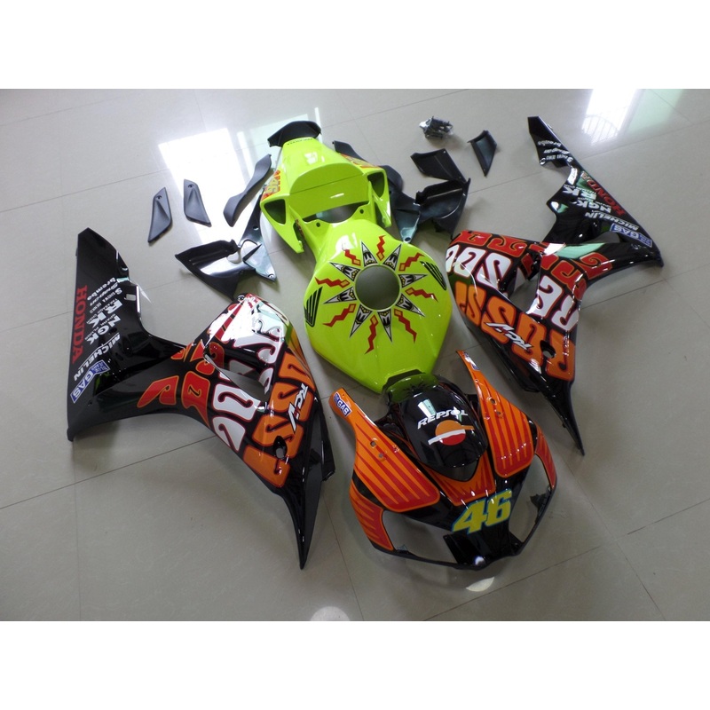 Honda CBR1000RR (2006-2007) Black, Orange, Red, White & Neon Yellow Rossi Fairings No Seat Cowl No Bolt Kit No Tank