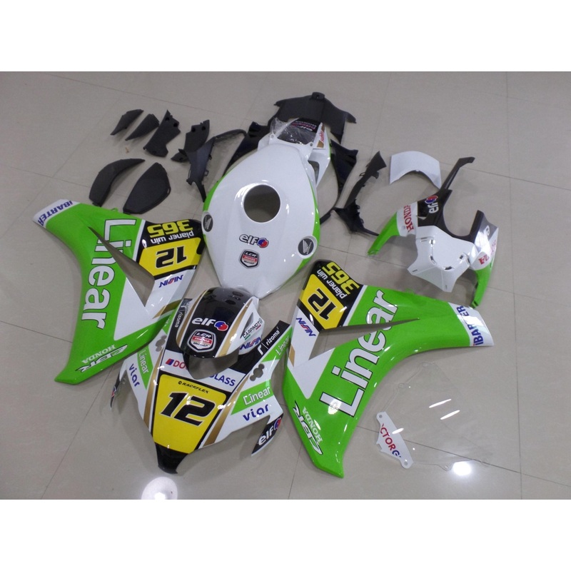 Honda CBR1000RR (2008-2011) White, Lime Green, Yellow & Black Linear Fairings No Seat Cowl No Bolt Kit No Tank
