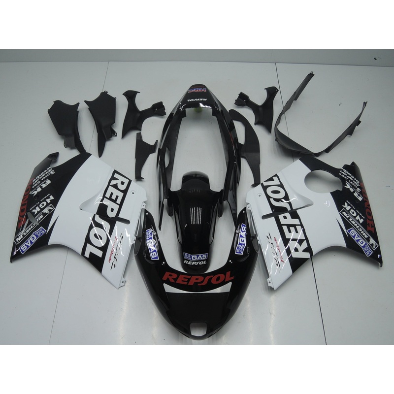 HONDA CBR1100XX Super Blackbird (1996-2007) WHITE, BLACK & RED REPSOL FAIRINGS Clear Windscreen: Free No Bolt Kit No Tank