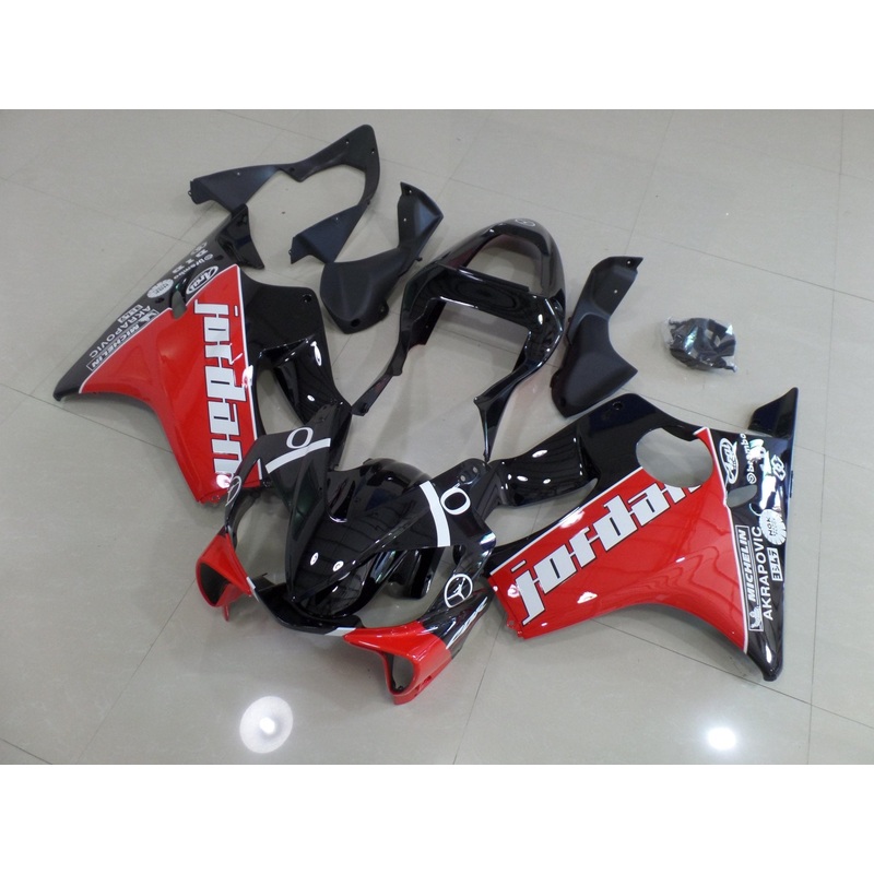 Honda CBR600F4i (2001-2003) Black, Red & White Jordan Fairings Clear Windscreen: Free No Bolt Kit No Tank