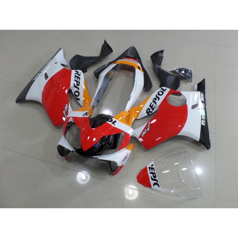 Honda CBR600F4i (2004-2007) White, Red, Orange & Black Repsol Fairings Clear Windscreen: Free No Bolt Kit No Tank
