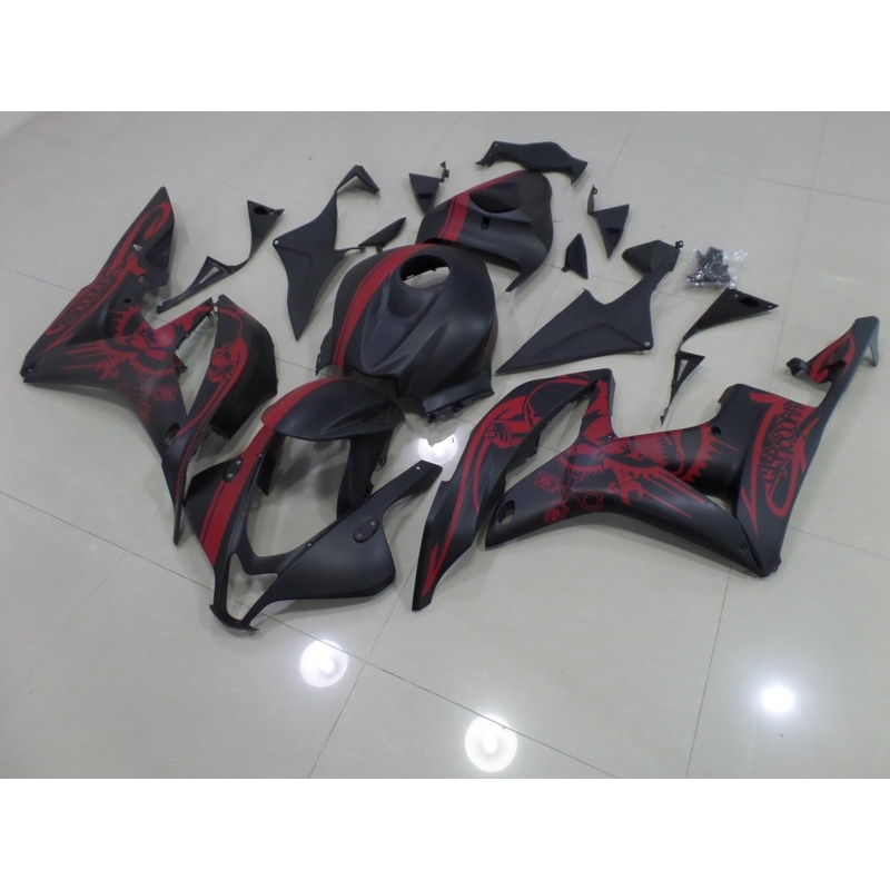 Honda CBR600RR (2007-2008) Matte Black & Matte Red Stripe Fairings No Seat Cowl No Bolt Kit No Tank