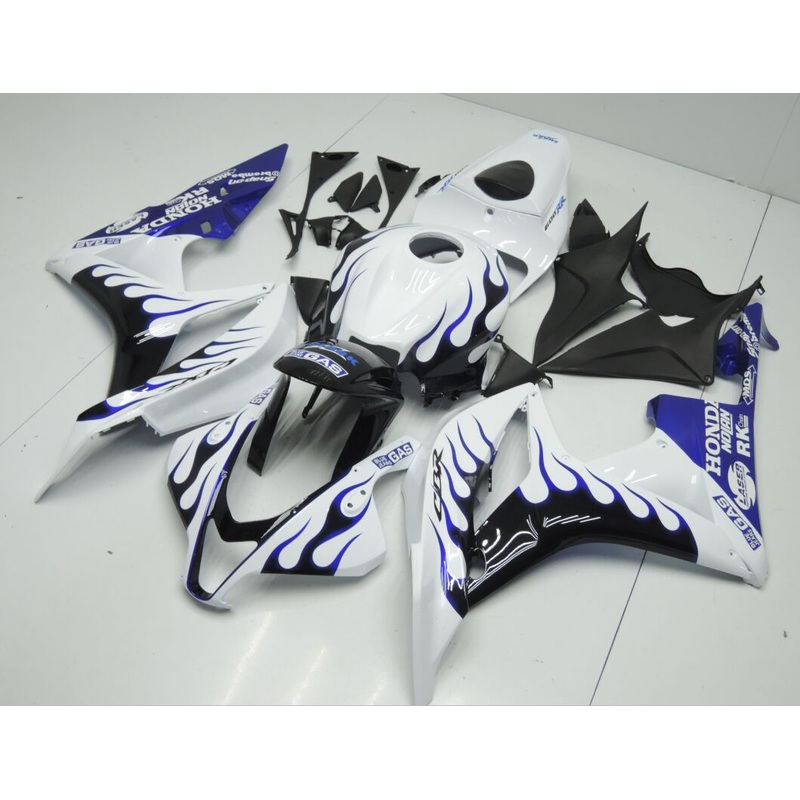 Honda CBR600RR (2007-2008) White, Black & Blue Flame Fairings No Seat Cowl No Bolt Kit No Tank