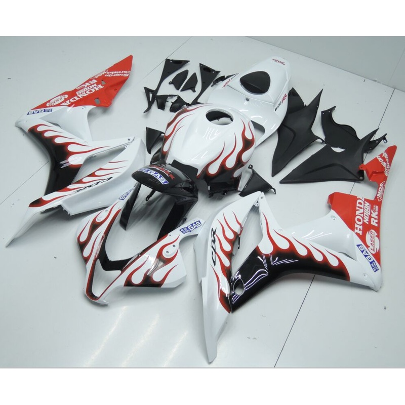 Honda CBR600RR (2007-2008) White, Black & Red Flame Fairings No Seat Cowl No Bolt Kit No Tank