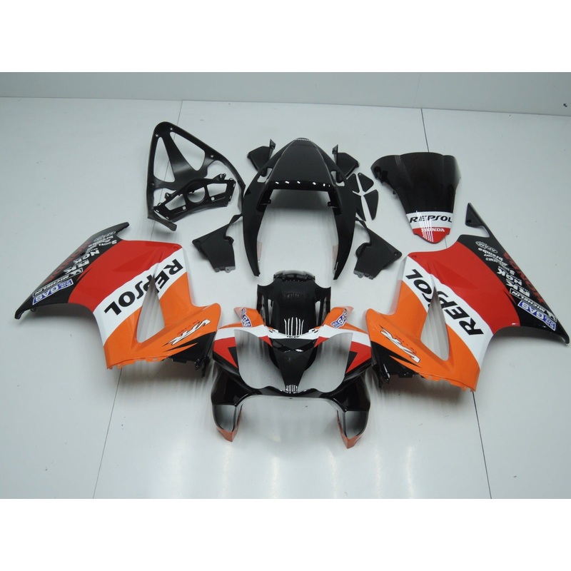 Honda VFR800 (2002-2013) Black, Orange, Red & White Repsol Fairings No Seat Cowl No Bolt Kit No Tank