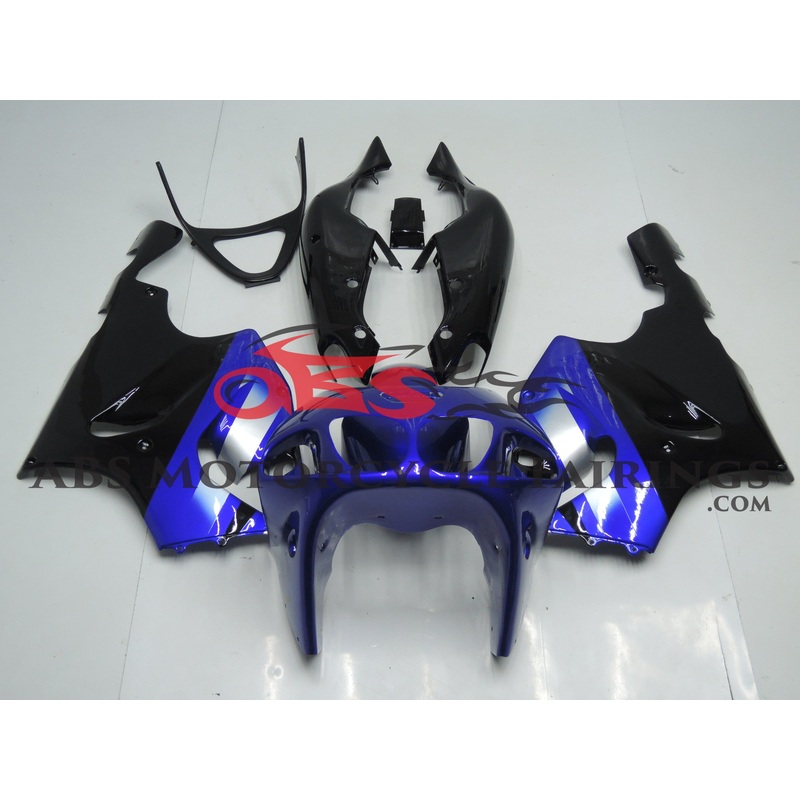 Kawasaki ZX-7R Fairings (1996-2002) Blue, Black Clear Windscreen: Free No Bolt Kit